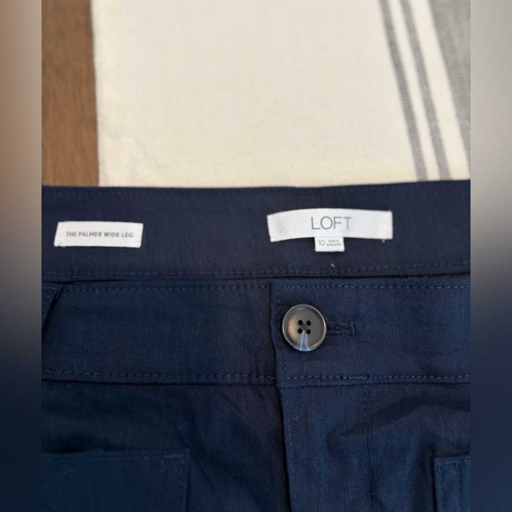 LOFT Blue Wide Leg Linen Pants - Picture 4 of 4